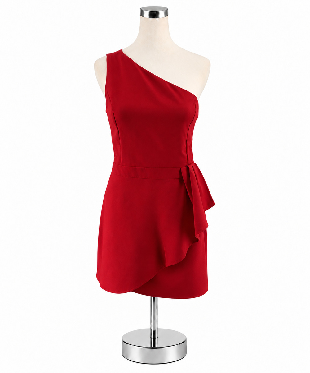 TCEC Red One Shoulder Ruffle Skort Romper Dress Size Large